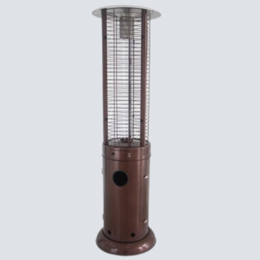 Round Commercial Glass Cylinder Patio Heater in Hammered Bronze with Clear Tube