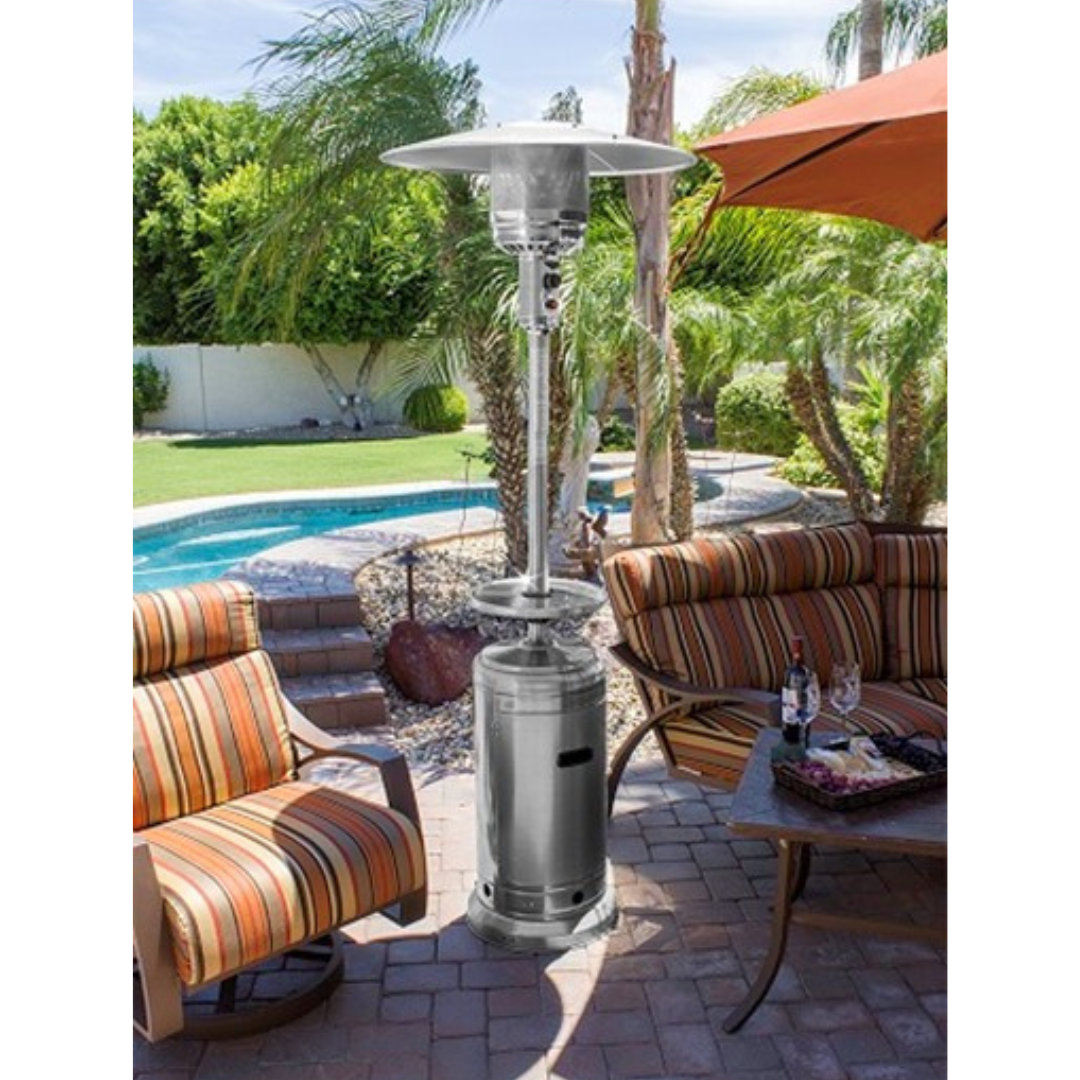 87" Tall Outdoor Patio Heater with Table- Stainless Steel