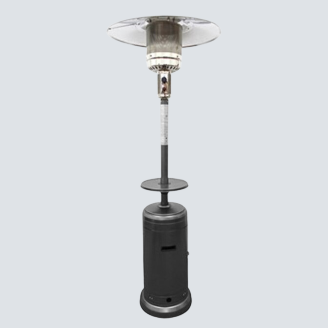 87" Tall Outdoor Patio Heater with Metal Table in Hammered Silver