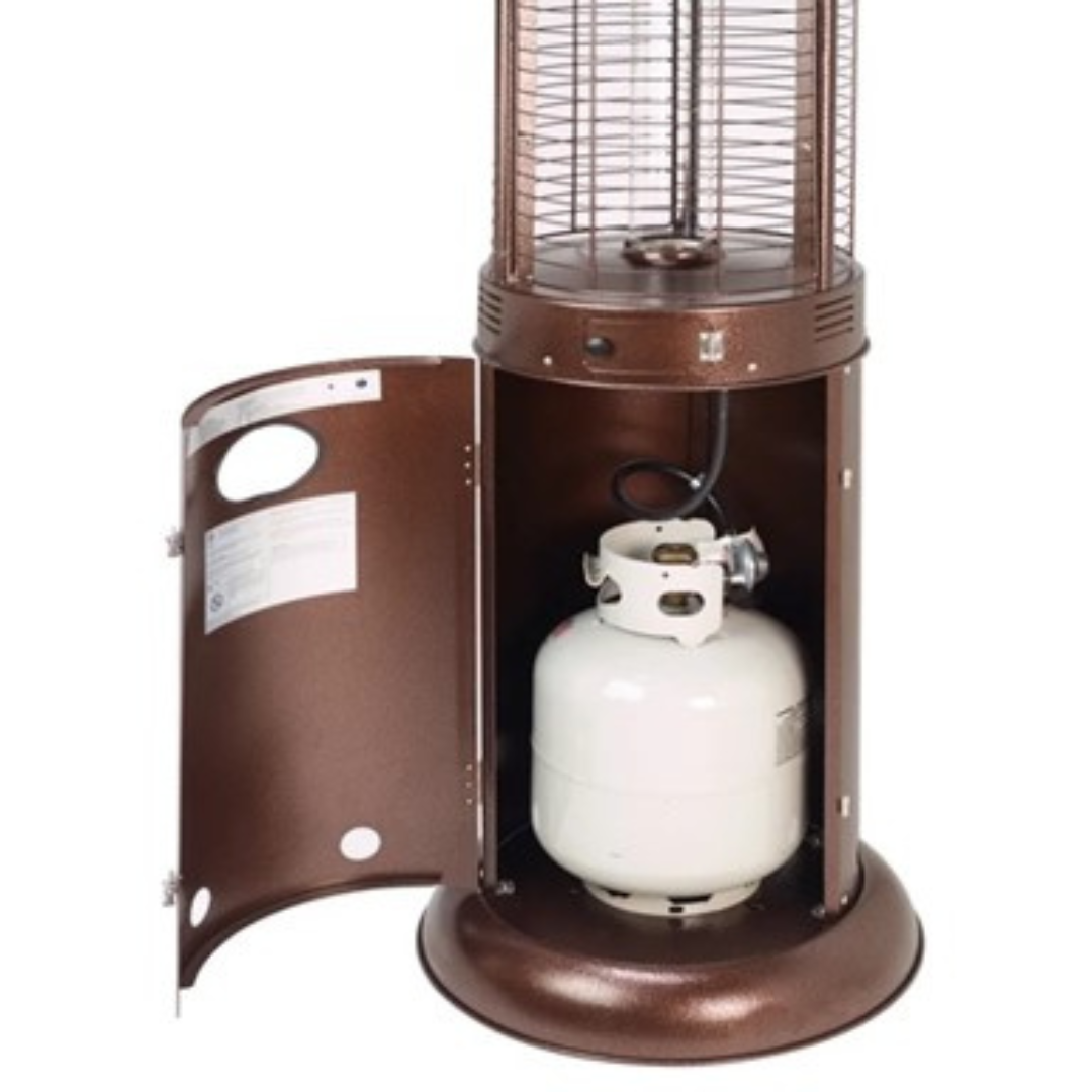 Round Commercial Glass Cylinder Patio Heater in Hammered Bronze with Clear Tube