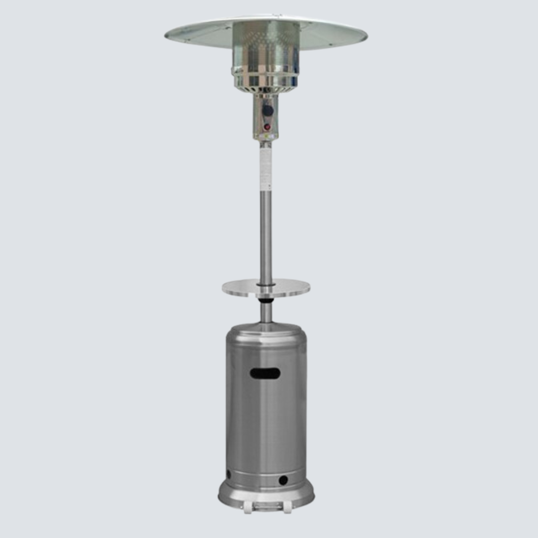 87" Tall Outdoor Patio Heater with Table- Hammered Silver