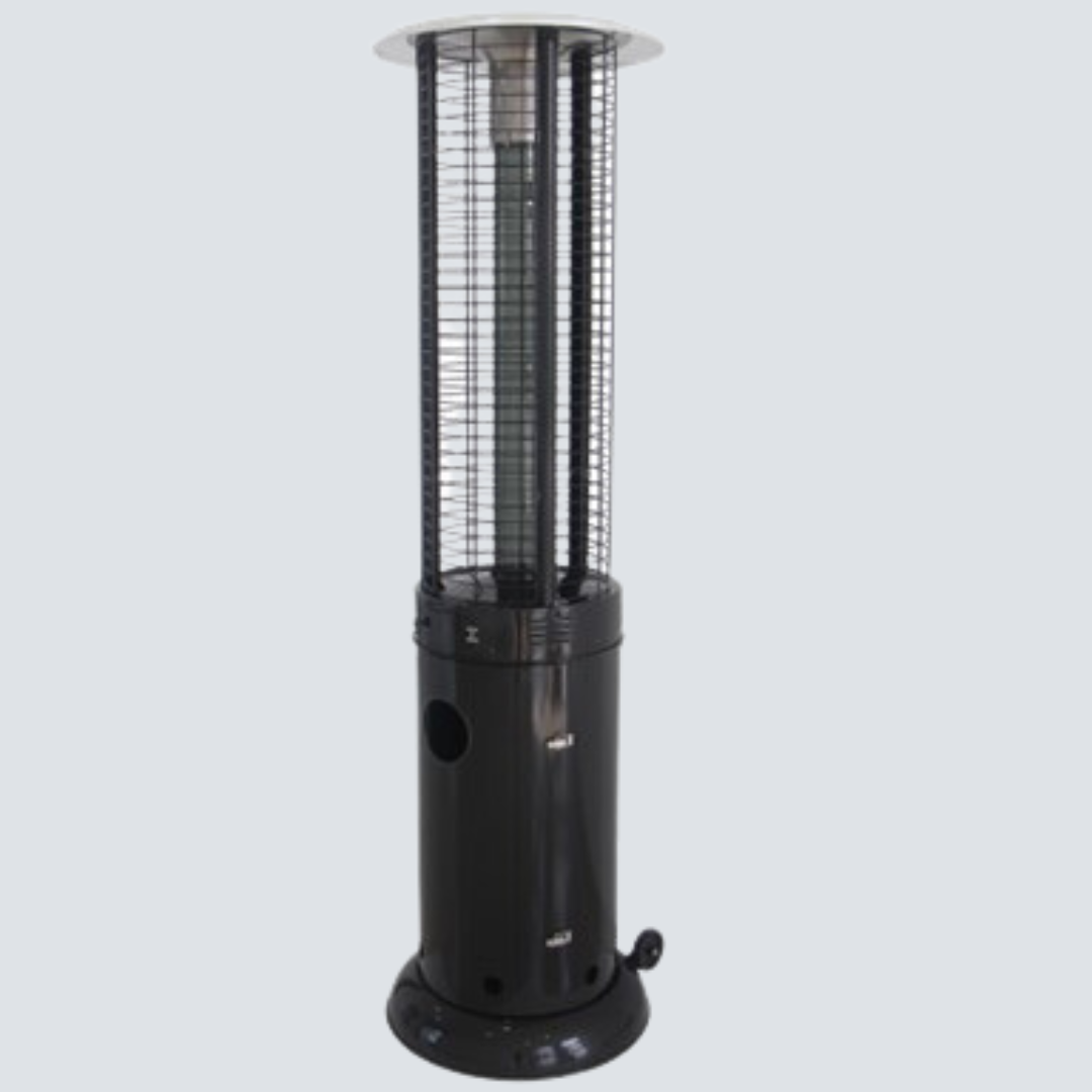 Round Commercial Glass Cylinder Patio Heater in Black with Black Tube