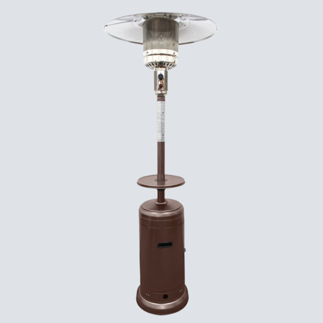 87" Tall Outdoor Patio Heater with Metal Table in Hammered Bronze